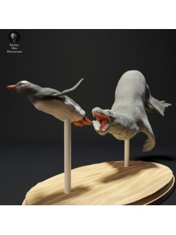 León Marino cazando pingüino