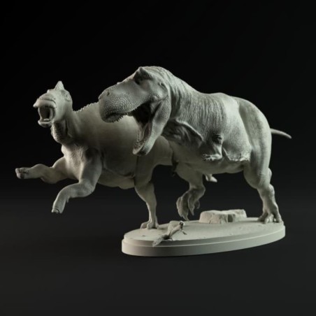 Tyrannosaurus Rex cazando Edmontosaurus