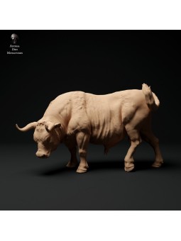 Toro devon rojo pastando