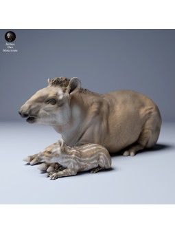 Tapir sentado con cria