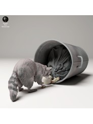 Raccoon searching through garbage