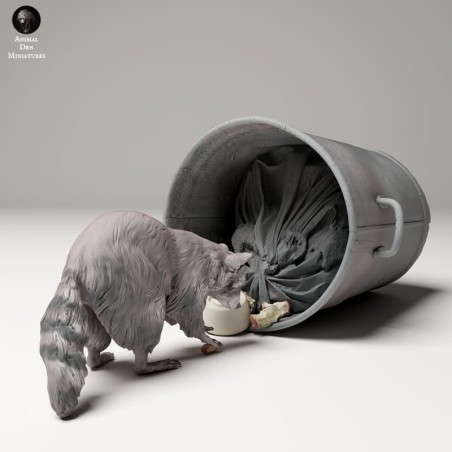 Raccoon searching through garbage