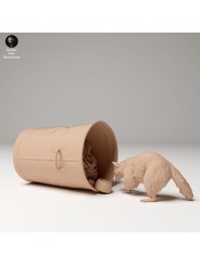 Raccoon searching through garbage