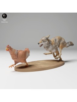 Coyote cazando gallina