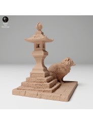 Tanuki junto linterna de pagoda