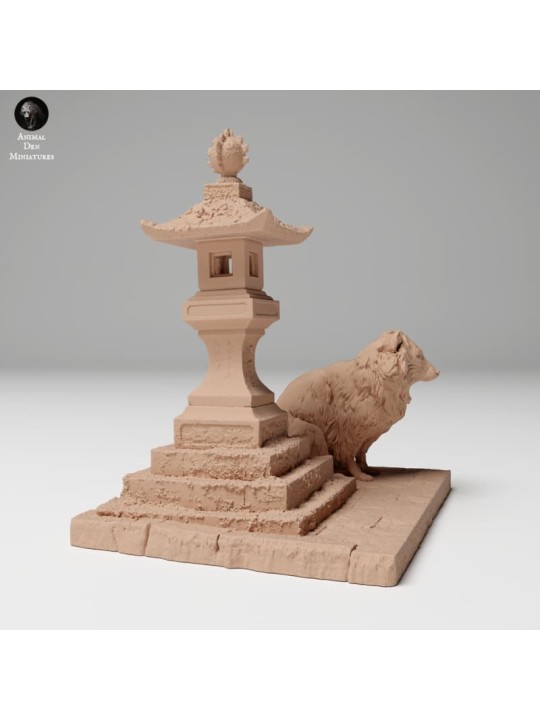 Tanuki junto linterna de pagoda