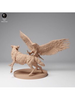 Águila real luchando con lobo mongol