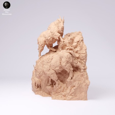 Cabras de las montañas rocosas en acantilado