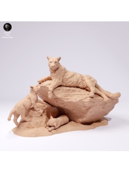 Leon de montaña con crias