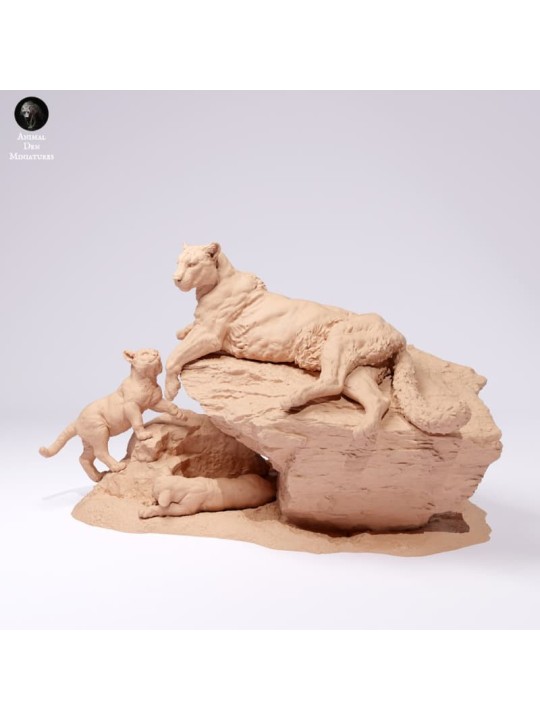 Mountain lion with cubs