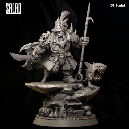 Orc Pirate Captain En Resina 3D – Miniatura Personalizable Con Base Escénica