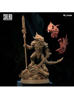 Guerrero Hombre Lagarto En Resina 3D – Miniatura Con Cabezas Y Armas Intercambiables