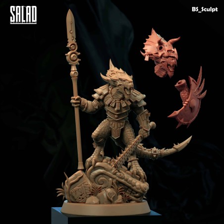 Lizardman Warrior In 3D Resin – Miniature With Interchangeable Heads And Weapons