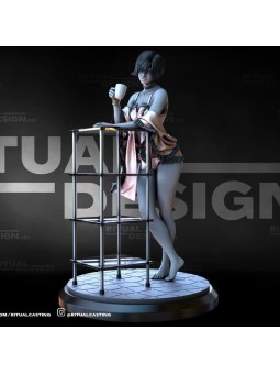 Female Coffee Scene In 3D Resin – Elegant Miniature With Scenic Base