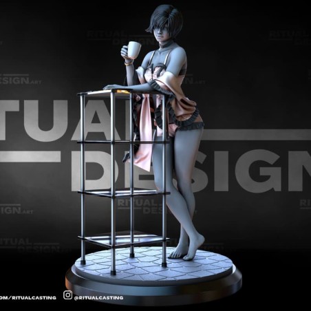 Female Coffee Scene In 3D Resin – Elegant Miniature With Scenic Base