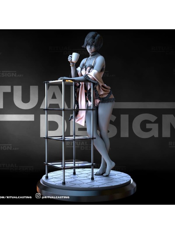 Female Coffee Scene In 3D Resin – Elegant Miniature With Scenic Base