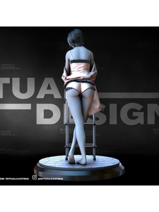 Female Coffee Scene In 3D Resin – Elegant Miniature With Scenic Base