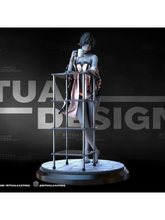 Female Coffee Scene In 3D Resin – Elegant Miniature With Scenic Base