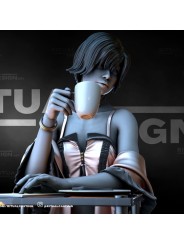 Female Coffee Scene In 3D Resin – Elegant Miniature With Scenic Base