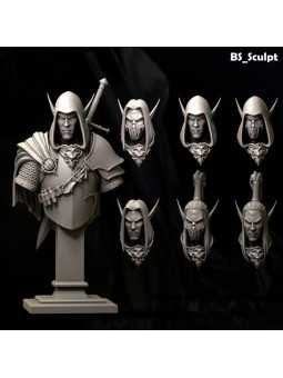 Busto Elfo Oscuro 65 Mm En Resina – Miniatura Con 6 Cabezas Intercambiables