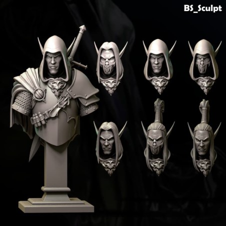 Busto Elfo Oscuro 65 Mm En Resina – Miniatura Con 6 Cabezas Intercambiables