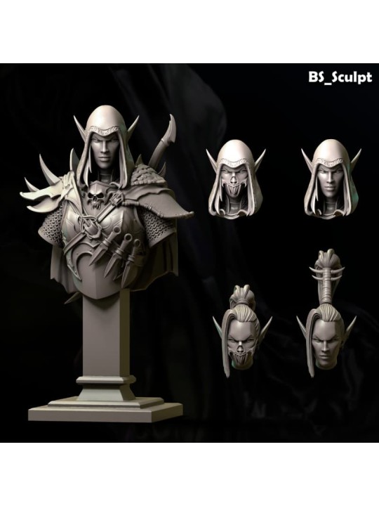 Busto Elfa Oscura 65 Mm En Resina – Miniatura Con 6 Cabezas Intercambiables