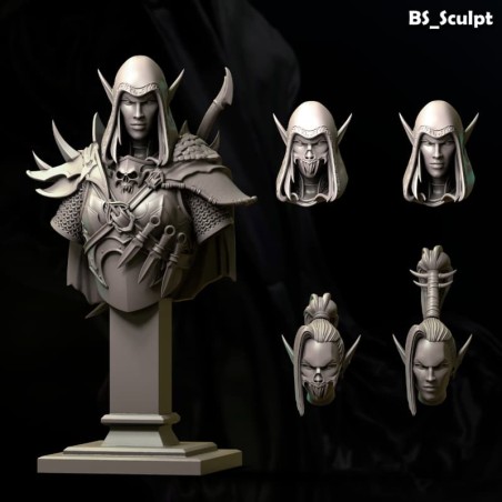 Dark Elf Huntress Bust In 65 Mm Resin – Miniature With 6 Interchangeable Heads