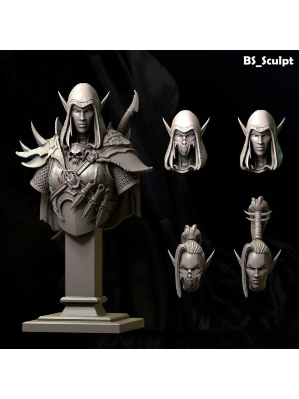 Dark Elf Huntress Bust In 65 Mm Resin – Miniature With 6 Interchangeable Heads
