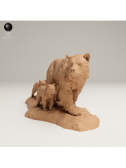 Grizzly Bear Family In 3D Resin – Miniature Scene With Cubs