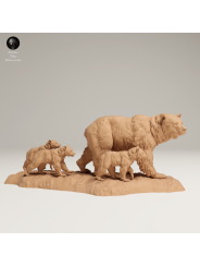 Familia De Osos Grizzly En Resina 3D – Miniatura Escénica Con Crías