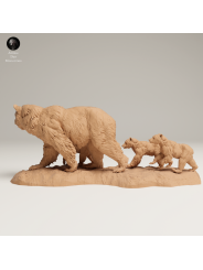 Grizzly Bear Family In 3D Resin – Miniature Scene With Cubs