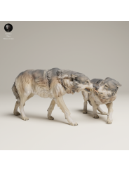 Lobos Grises En Tensión – Miniatura Doble En Resina 3D De Fauna