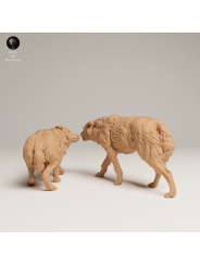 Lobos Grises En Tensión – Miniatura Doble En Resina 3D De Fauna