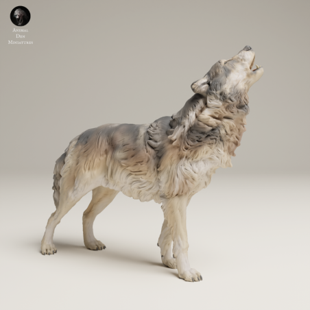 Lobo Gris Aullando En Resina 3D – Miniatura Naturalista Salvaje