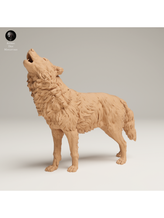 Lobo Gris Aullando En Resina 3D – Miniatura Naturalista Salvaje