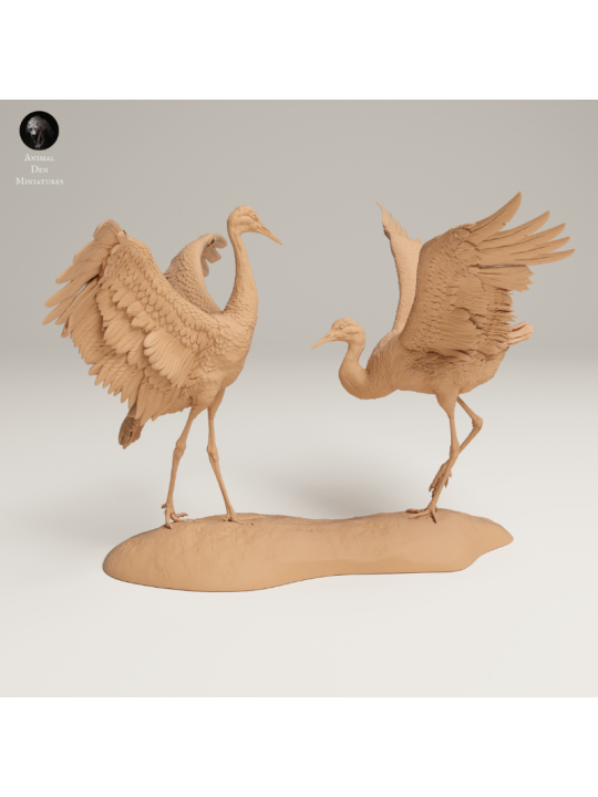 Danza De Grullas Canadienses – Miniatura Doble En Resina Naturalista