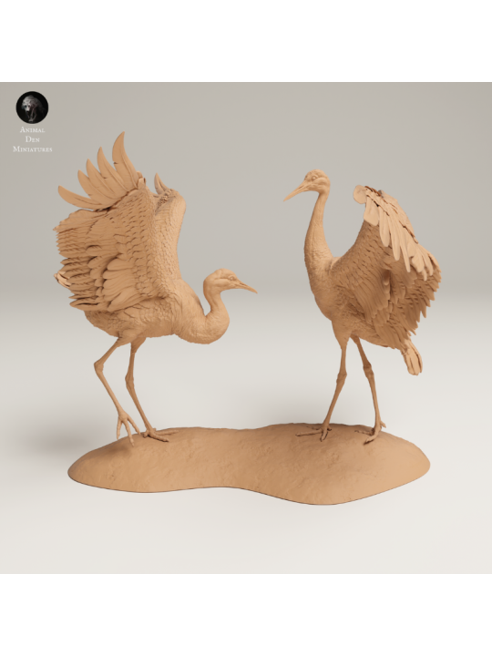 Danza De Grullas Canadienses – Miniatura Doble En Resina Naturalista