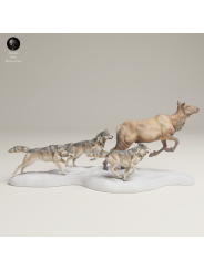 Lobos Cazando Alce Hembra – Escena Salvaje En Miniatura 3D