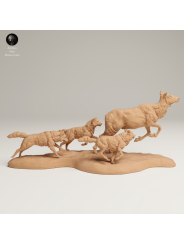 Lobos Cazando Alce Hembra – Escena Salvaje En Miniatura 3D
