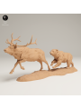 Grizzly Bear Chasing Elk – Wild Nature 3D Resin Diorama