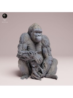 Gorila de Montaña con Cría - Miniatura de Resina para Modelismo y Colección