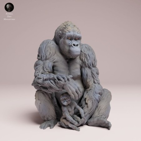 Mountain Gorilla with Baby - Resin Miniature for Painters and Collectors