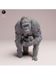 Mountain Gorilla with Baby Walking - Resin Miniature for Painters and Collectors