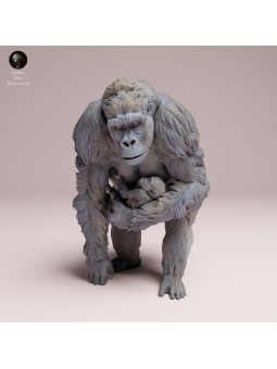 Mountain Gorilla with Baby Walking - Resin Miniature for Painters and Collectors