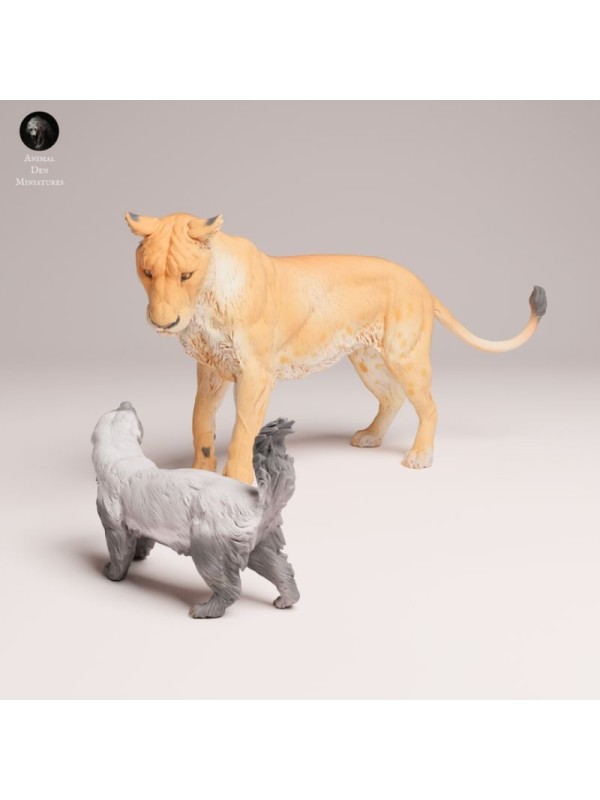 Lioness Facing Honey Badger – Wildlife Diorama In 3D Resin