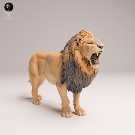 León Macho Rugiendo – Miniatura de Fauna Africana en Resina 3D