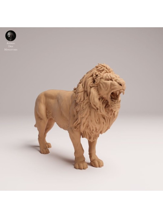León Macho Rugiendo – Miniatura de Fauna Africana en Resina 3D