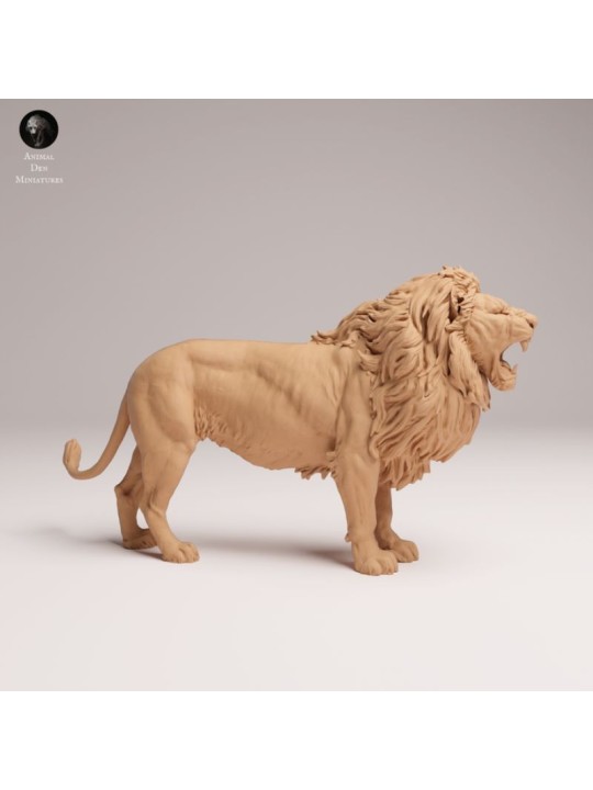 León Macho Rugiendo – Miniatura de Fauna Africana en Resina 3D