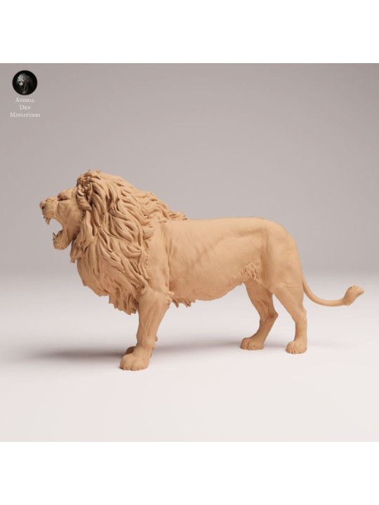 León Macho Rugiendo – Miniatura de Fauna Africana en Resina 3D