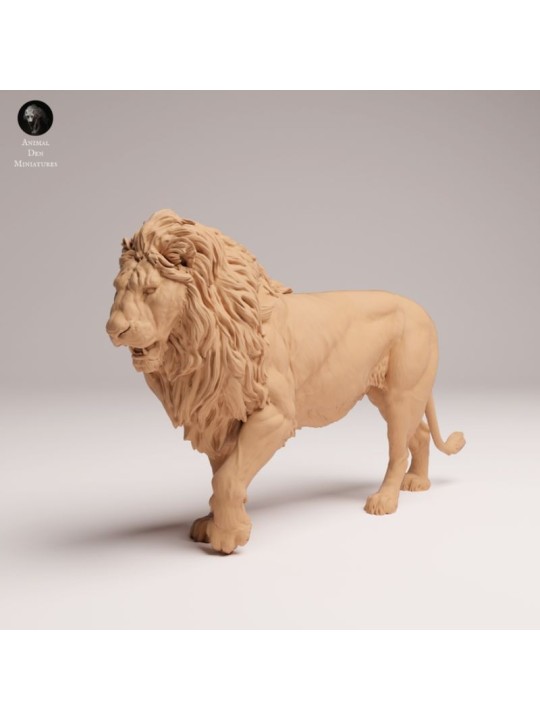 Angry Standing Male Lion – African Wildlife Miniature in 3D Resin